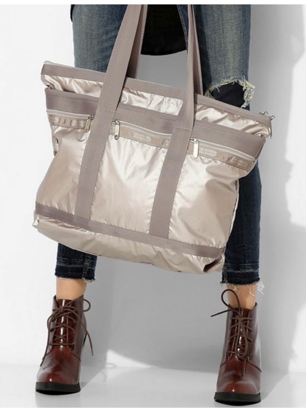 Lesportsac Pearl Lightning Shimmer Tote in Pearl